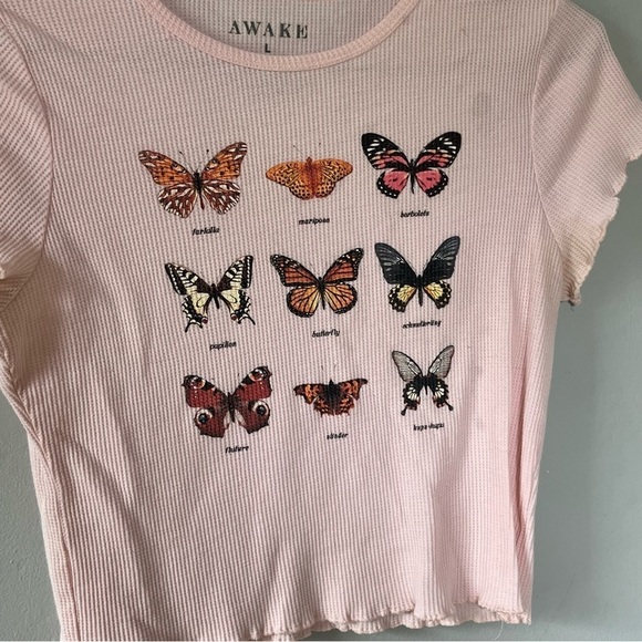 Awake Butterfly Short Sleeve Crop Top Pink Large - Picture 4 of 8
